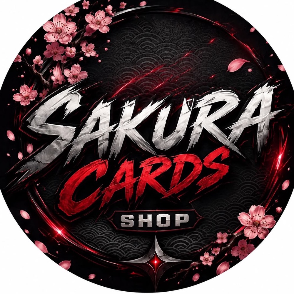 Logo des Sakura Cards Shop: Schriftzug im Pinselstil, umrahmt von Kirschblüten